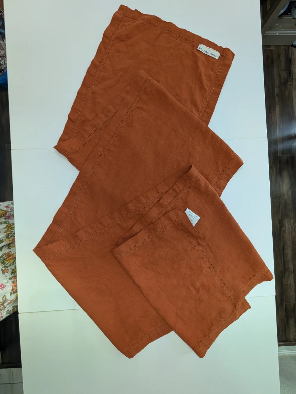 Williams Sonoma 100% Linen Terracotta Table Runner *16in x 108 in* Rustic Luxury